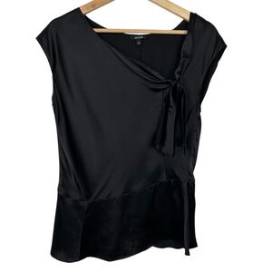 JACOB 100% Silk Cap Sleeve Blouse Asymmetrical Neckline, Black, Size Small